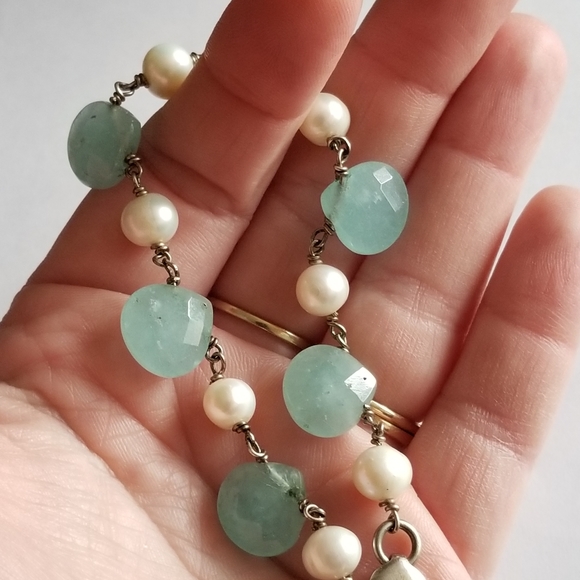 Chalcedony and pearl bracelet .925 sterling silver real mint sea white bead - Picture 7 of 16